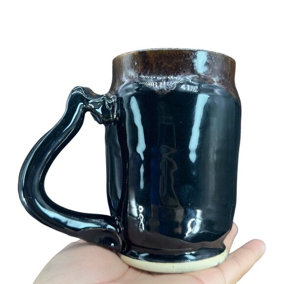 Hand Made Studio Art Pottery Coffee Cup Mug Marked Beeds Pottery Drip Glaze Larg - Picture 8 of 13